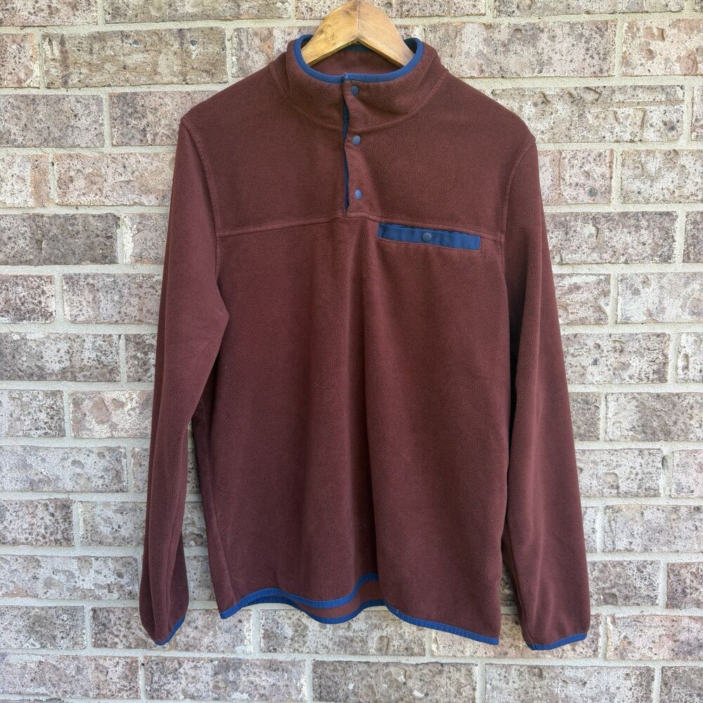 32 Degrees Men’s M Fleece 1/4 Snap Pullover Sweater Burgundy Blue Trim Tech